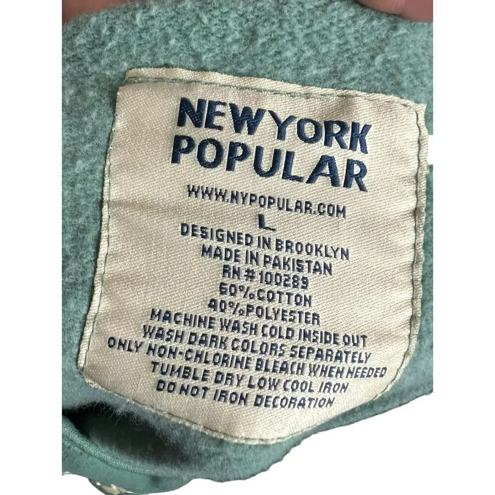 New York Popular Sage Green NYC Crewneck Sweatshirt Applique Logo Large - Picture 3 of 3